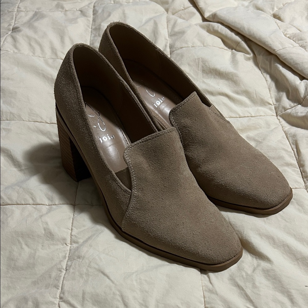 Women's Joie Tan Suede Block Heel Loafers